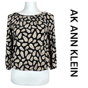 AK ANN KLEIN Blouse, 3/4 Length Sleeves w/Elastic, Elastic At Waist, Size XSP.